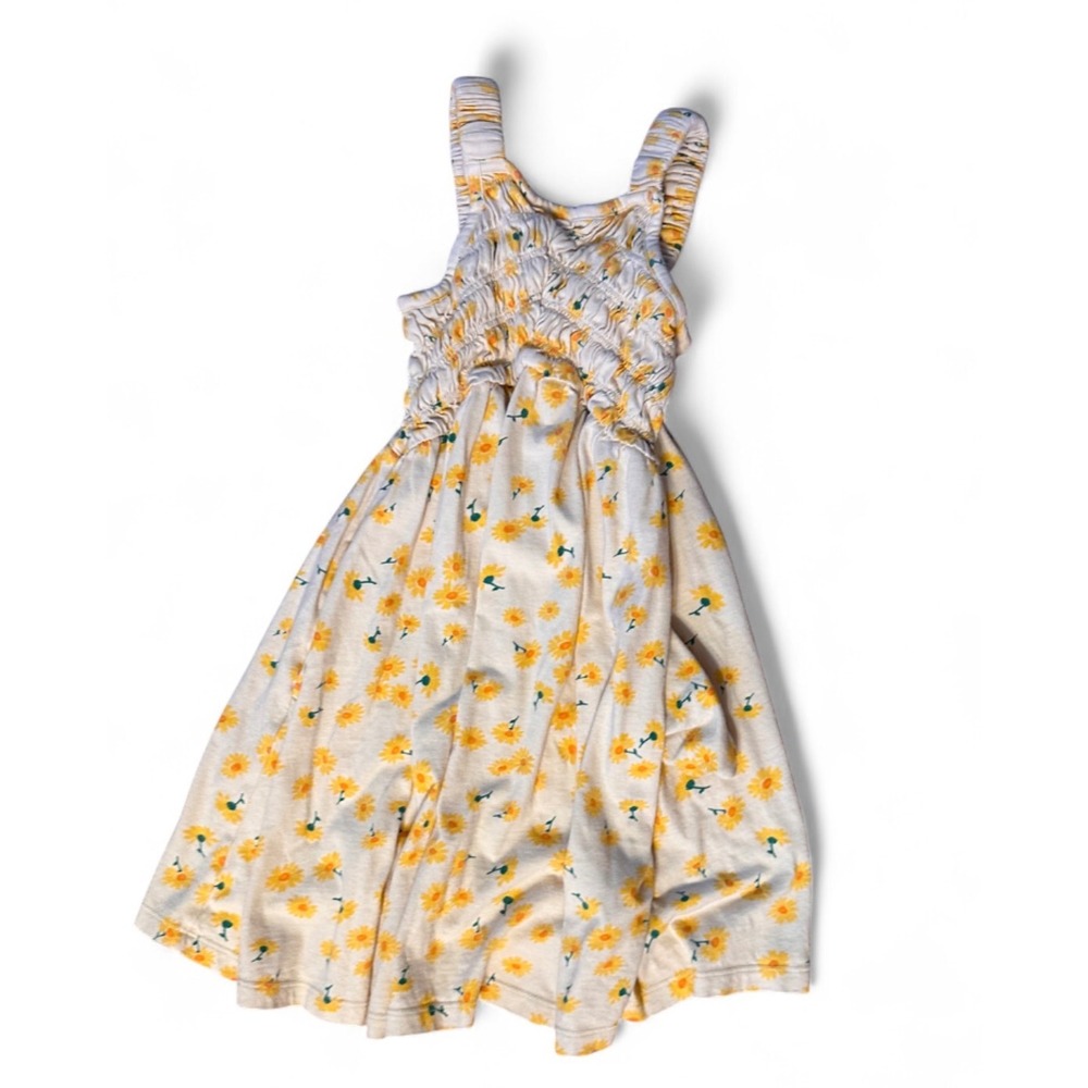 Old Navy Girls Yellow Sunflower Smocked Cotton Jersey Dress Size S 6-7